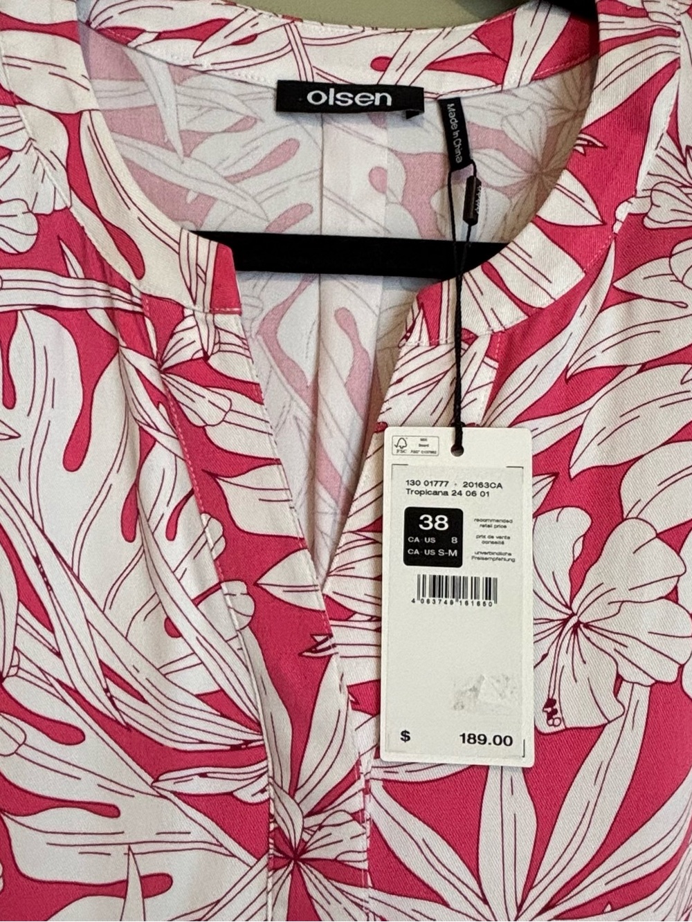 Olsen Pink & White Floral V-Neck Dress